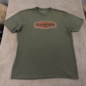 Simms T-shirt size Large Olive Green Logo Print Short Sleeve